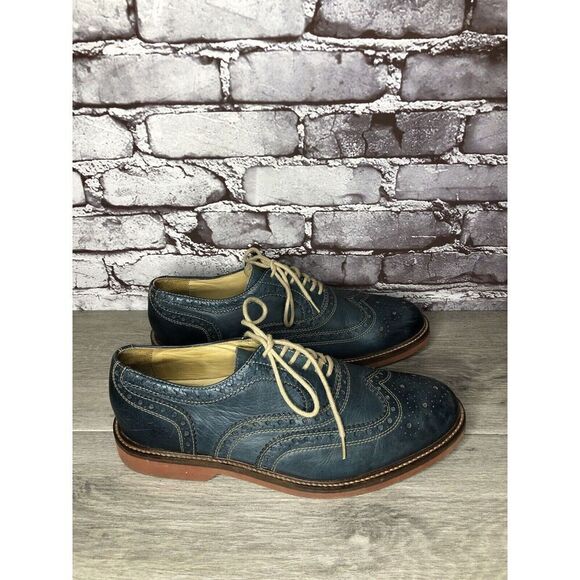 1901 Blue Leather Wingtip Oxfords Lace Up Shoes Men's Sz 9.5M US/43EU M72913 - Picture 1 of 16